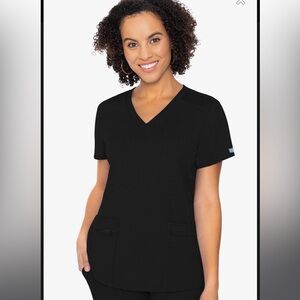 Med Couture Touch V-neck Knit Back Scrub Top - Black - Medium